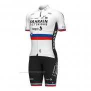 2022 Maillot Cyclisme Slovenie Champion Bahrain Victorious Blanc Rouge Manches Courtes et Cuissard