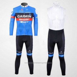 2012 Maillot Cyclisme Garmin Sharp Azur Manches Longues et Cuissard