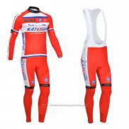 2013 Maillot Cyclisme Katusha Blanc et Rouge Manches Longues et Cuissard