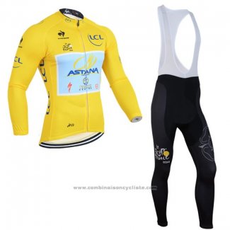 2014 Maillot Cyclisme Astana Lider Jaune Manches Longues et Cuissard