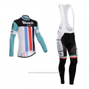 2014 Maillot Cyclisme Bianchi Blanc et Vert Manches Longues et Cuissard