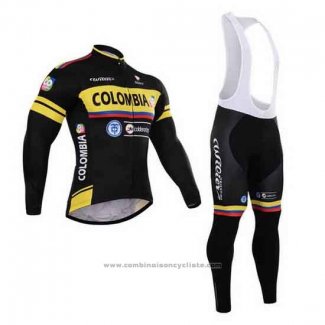 2015 Maillot Cyclisme Colombia Noir et Jaune Manches Longues et Cuissard