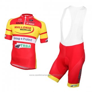 2016 Maillot Cyclisme Wallonie Bruxelles Jaune et Rouge Manches Courtes et Cuissard