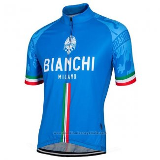 2017 Maillot Cyclisme Bianchi Bleu Manches Courtes et Cuissard