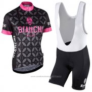 2017 Maillot Cyclisme Femme Bianchi Rose Manches Courtes et Cuissard