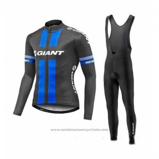 2017 Maillot Cyclisme Giant Bleu et Gris Manches Longues et Cuissard