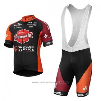 2017 Maillot Cyclisme Pauwels Sauzen Vastgoedservice Noir et Orange Manches Courtes et Cuissard