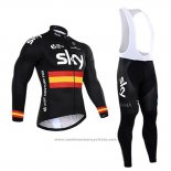 2017 Maillot Cyclisme Sky Champion Espagne Noir Manches Longues et Cuissard