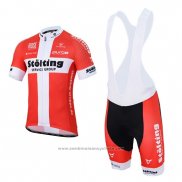 2017 Maillot Cyclisme Stolting Blanc et Rouge Manches Courtes et Cuissard