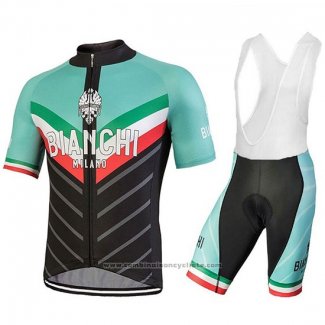 2018 Maillot Cyclisme Bianchi Tiera Lumiere Vert et Noir Manches Courtes et Cuissard