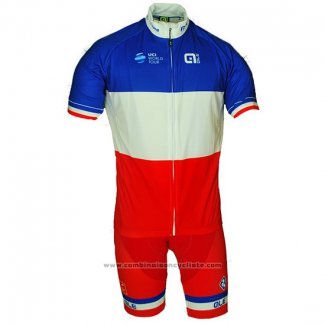 2018 Maillot Cyclisme France Rouge Blanc Manches Courtes et Cuissard