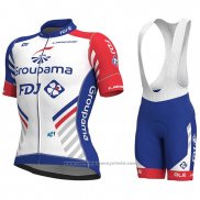 2018 Maillot Cyclisme Groupama FDJ PRS Blanc et Bleu Manches Courtes et Cuissard