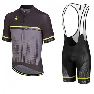 2018 Maillot Cyclisme Specialized Noir Gris Jaune Manches Courtes et Cuissard(1)