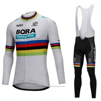 2018 Maillot Cyclisme UCI Monde Champion Bora Blanc Manches Longues et Cuissard