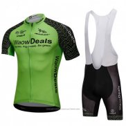 2018 Maillot Cyclisme Waowdeals Vert et Noir Manches Courtes et Cuissard