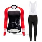 2019 Maillot Cyclisme Femme Dirty Snow Rouge Blanc Noir Manches Longues et Cuissard