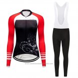 2019 Maillot Cyclisme Femme Dirty Snow Rouge Blanc Noir Manches Longues et Cuissard