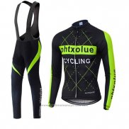 2019 Maillot Cyclisme Phtxolue Noir Vert Manches Longues et Cuissard