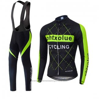 2019 Maillot Cyclisme Phtxolue Noir Vert Manches Longues et Cuissard