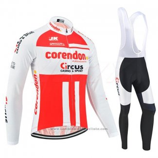 2019 Maillot Cyclisme Corendon Circus Blanc Rouge Manches Longues et Cuissard