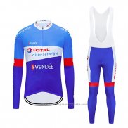 2019 Maillot Cyclisme Direct Energie Bleu Blanc Manches Longues et Cuissard