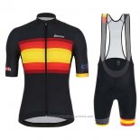 2019 Maillot Cyclisme Espagne Noir Rouge Jaune Manches Courtes et Cuissard