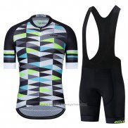 2019 Maillot Cyclisme Etixxl Noir Gris Vert Manches Courtes et Cuissard