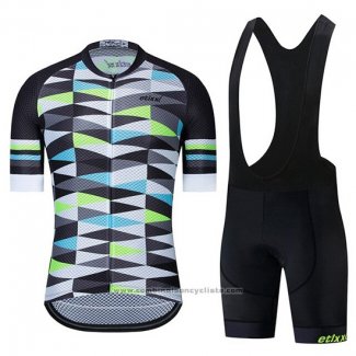 2019 Maillot Cyclisme Etixxl Noir Gris Vert Manches Courtes et Cuissard