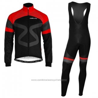 2019 Maillot Cyclisme Nalini Noir Rouge Manches Longues et Cuissard