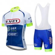 2019 Maillot Cyclisme Wanty Blanc Bleu Manches Courtes et Cuissard