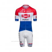 2022 Maillot Cyclisme Alpecin Fenix Rouge Blanc Bleu Manches Courtes et Cuissard