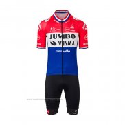 2022 Maillot Cyclisme Jumbo Visma Rouge Blanc Bleu Manches Courtes et Cuissard