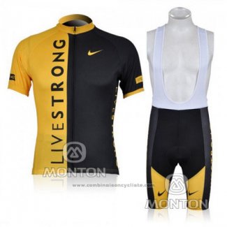 2009 Maillot Cyclisme Livestrong Noir et Jaune Manches Courtes et Cuissard