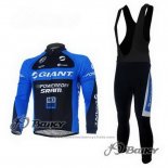 2011 Maillot Cyclisme Giant Bleu et Noir Manches Longues et Cuissard