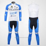 2012 Maillot Cyclisme Colnago Azur et Blanc Manches Longues et Cuissard