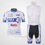 2012 Maillot Cyclisme FDJ Blanc et Azur Manches Courtes et Cuissard