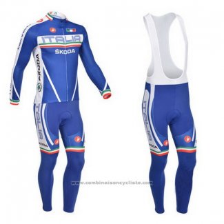 2013 Maillot Cyclisme Castelli Blanc et Bleu Manches Longues et Cuissard