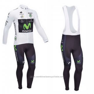 2013 Maillot Cyclisme Movistar Lider Blanc Manches Longues et Cuissard