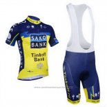 2013 Maillot Cyclisme Tinkoff Saxo Bank Bleu et Jaune Manches Courtes et Cuissard