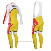 2014 Maillot Cyclisme Fox Cyclingbox Blanc et Jaune Manches Longues et Cuissard