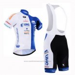 2015 Maillot Cyclisme UHC Blanc et Azur Manches Courtes et Cuissard