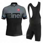 2016 Maillot Cyclisme Cinelli Noir et Gris Manches Courtes et Cuissard