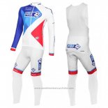 2016 Maillot Cyclisme FDJ Blanc et Bleu Manches Longues et Cuissard