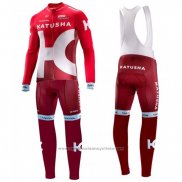 2016 Maillot Cyclisme Katusha Alpecin Blanc et Rouge Manches Longues et Cuissard