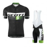 2016 Maillot Cyclisme Scott Noir et Vert Manches Courtes et Cuissard