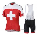 2016 Maillot Cyclisme Suisse Blanc et Rouge Manches Courtes et Cuissard