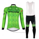 2017 Maillot Cyclisme Cannondale Vert et Noir Manches Longues et Cuissard