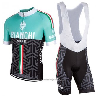 2017 Maillot Cyclisme Femme Bianchi Noir et Vert Manches Courtes et Cuissard