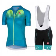 2017 Maillot Cyclisme Femme Castelli Aero Race Vert Manches Courtes et Cuissard