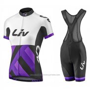 2017 Maillot Cyclisme Femme Liv Race Day Blanc et Violet Manches Courtes et Cuissard